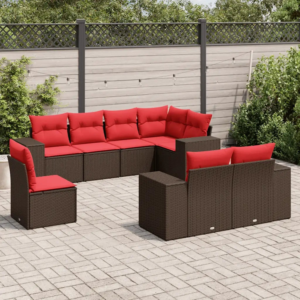 Set Divani da Giardino 8 pz con Cuscini Marrone in Polyrattan 3222843