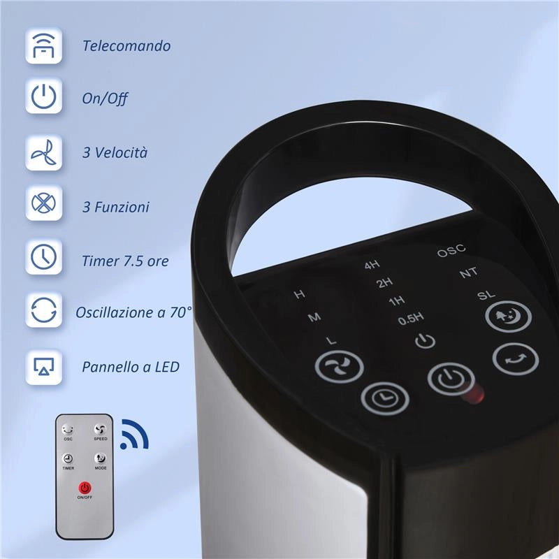 VENTILATORE A COLONNA OSCILLANTE A 3 FUNZION CON TELECOMANDO DA 50 W