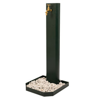 Fontana da Giardino Design a Colonna Ovale Rubinetto in Ottone e Base con Ciottoli Verde