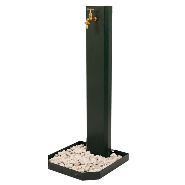 Fontana da Giardino Design a Colonna Ovale Rubinetto in Ottone e Base con Ciottoli Verde