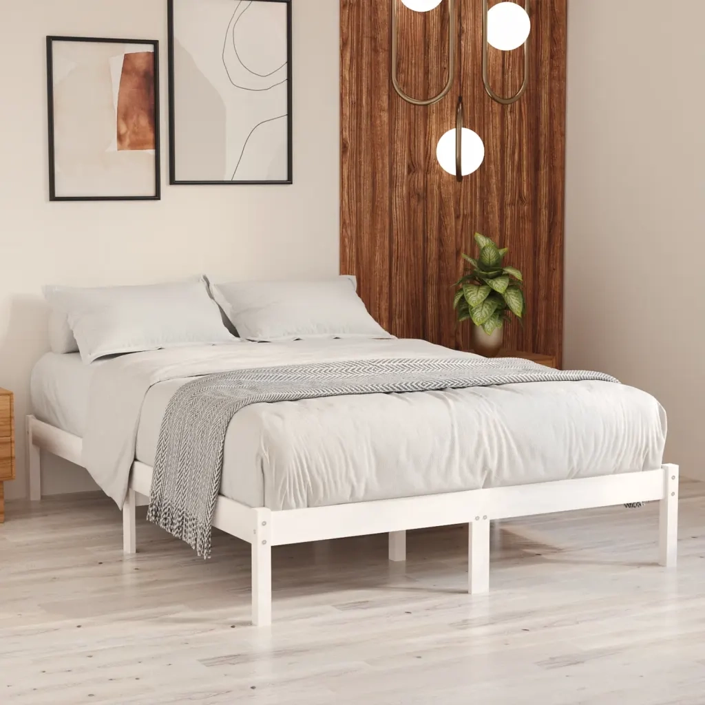 Giroletto-Struttura Letto Bianco in Legno Massello 150x200 cm King Size 499320