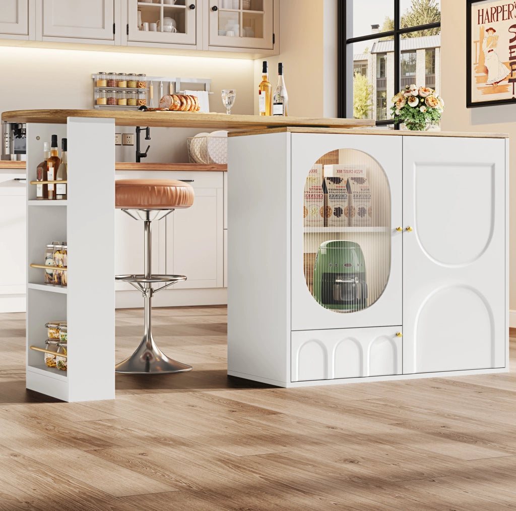 Isola cucina girevole con contenitore 138x39x105 cm bianca