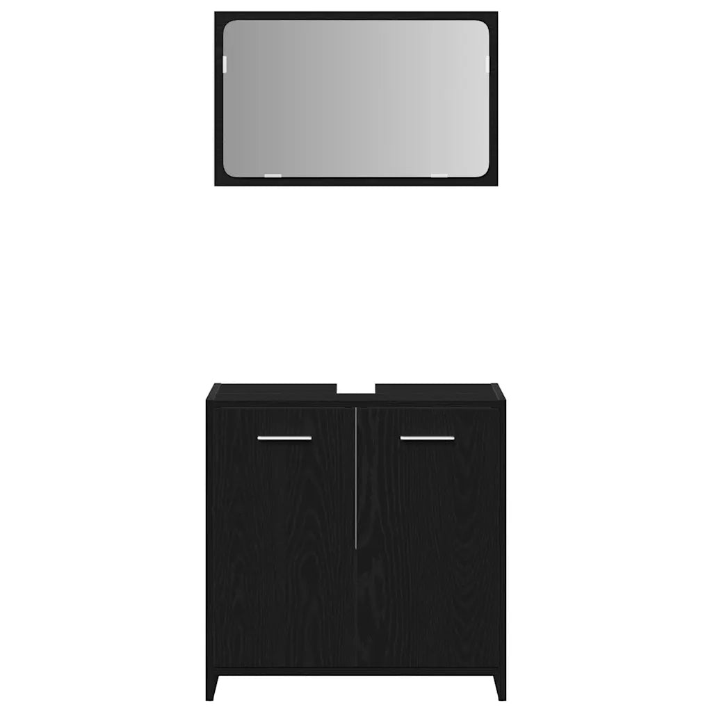 Mobile da Bagno con Specchio Rovere Nero in Legno Multistrato