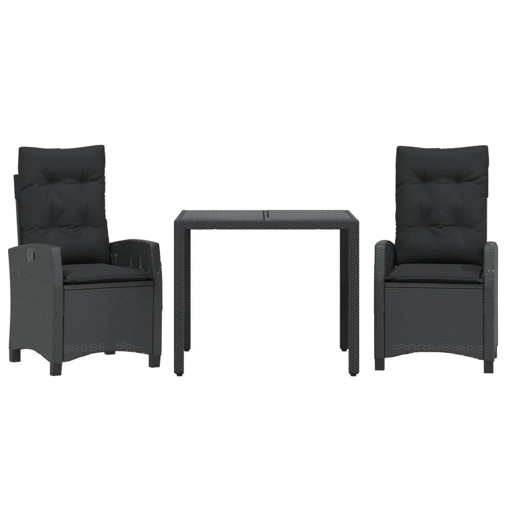 Set da Pranzo da Giardino 3 pz con Cuscini Nero in Polyrattan 3212635
