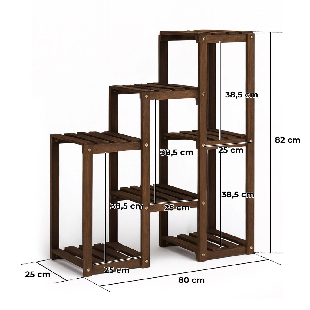 Hinoki - Scaffale per Piante Fioriera 80x82x25 cm Porta Vasi da Interno 7 Ripiani in Legno di Abete