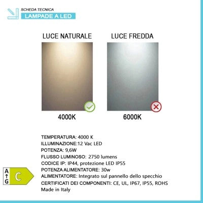 Specchio ovale LED 62x110 illuminazione perimetrale e installazione reversibile