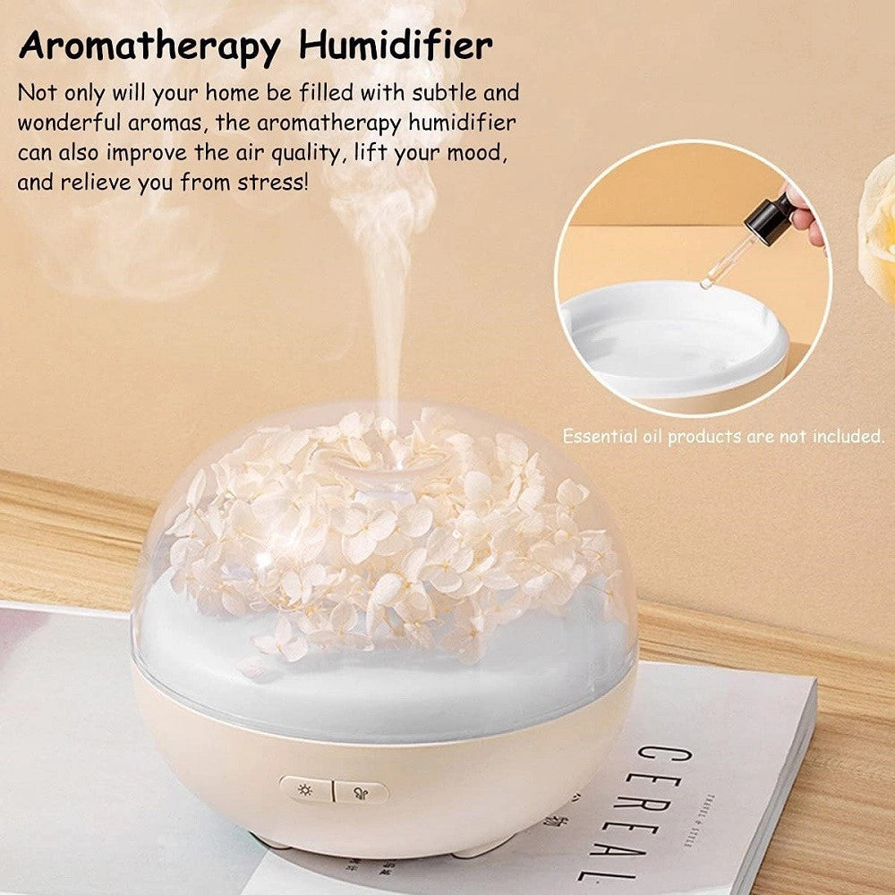 Trade Shop - Diffusore Oli Essenziali Fiori Eterni Ultrasuoni Umidificatore Usb 7 Luci Led Beige -