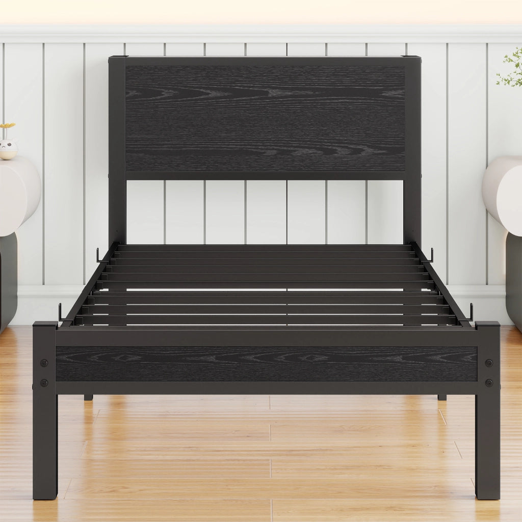 Letto singolo 90 × 200 cm con contenitore sottoletto, struttura in metallo e MDF, senza materasso, nero