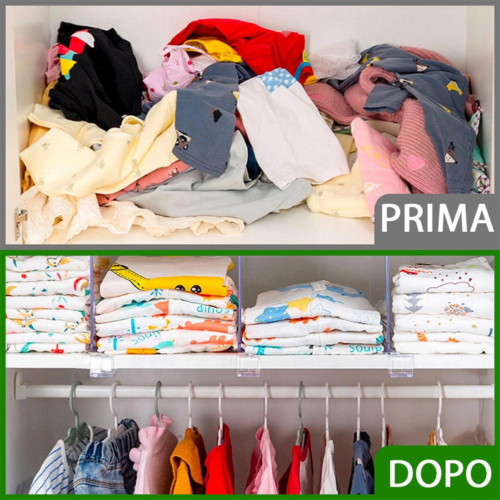 8 x Divisori Acrilico Trasparente Mensole Organizer Armadio Separatori x Scaffali