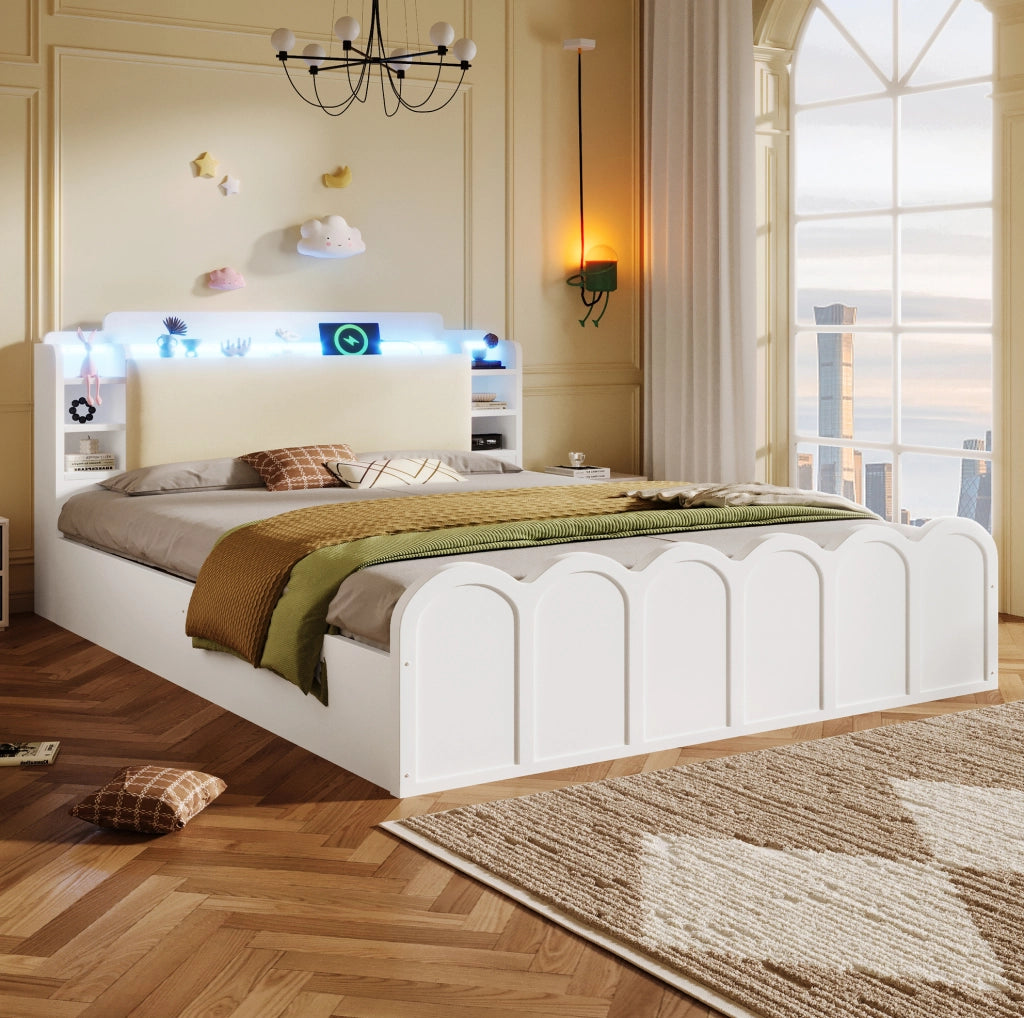 Letto 140x200 cm con vano idraulico, LED e porte USB-C