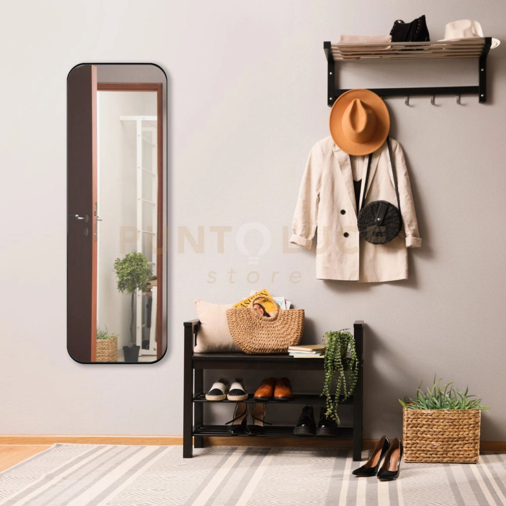 BRITNEY  SPECCHIO DA PARETE CON CORNICE SPORGENTE CON GANCI X INSTALLAZIONE ORIZZONTALE E VERTICALE NERO H.150CM