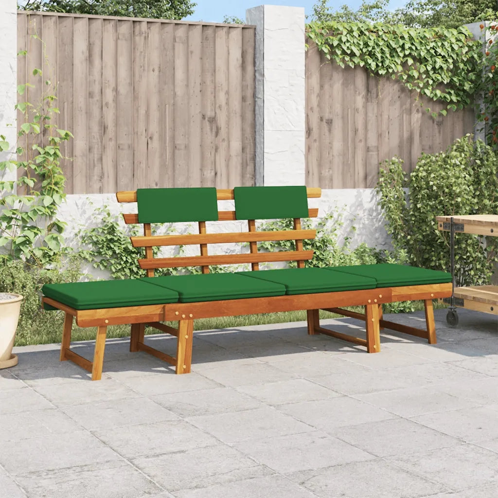Panca da Giardino Cuscini 2-in-1-Sgabello-Panca da esterno 190 cm Legno Massello d'Acacia