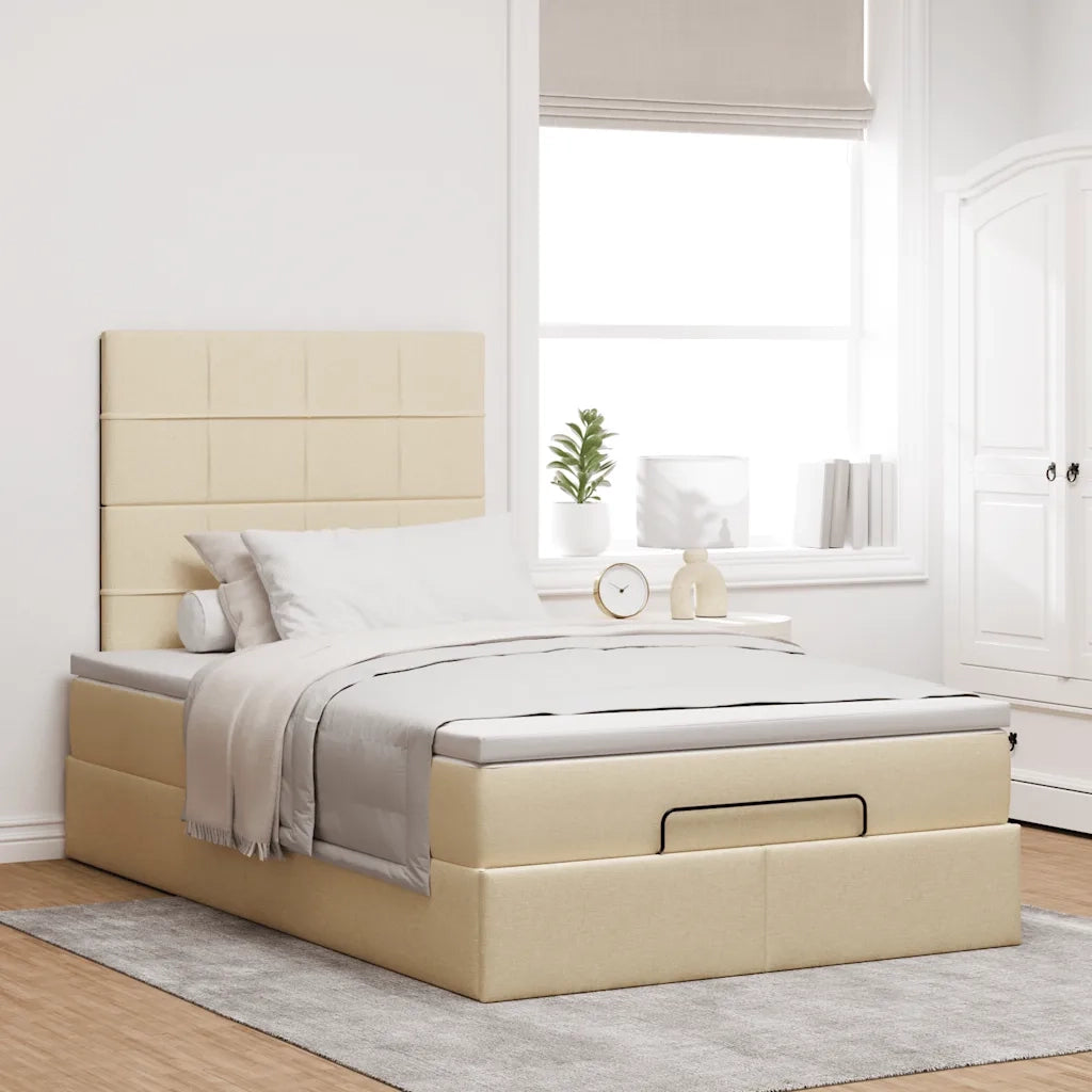 Struttura Letto Pouf con Materasso Crema 120x190 cm in Tessuto 3313145