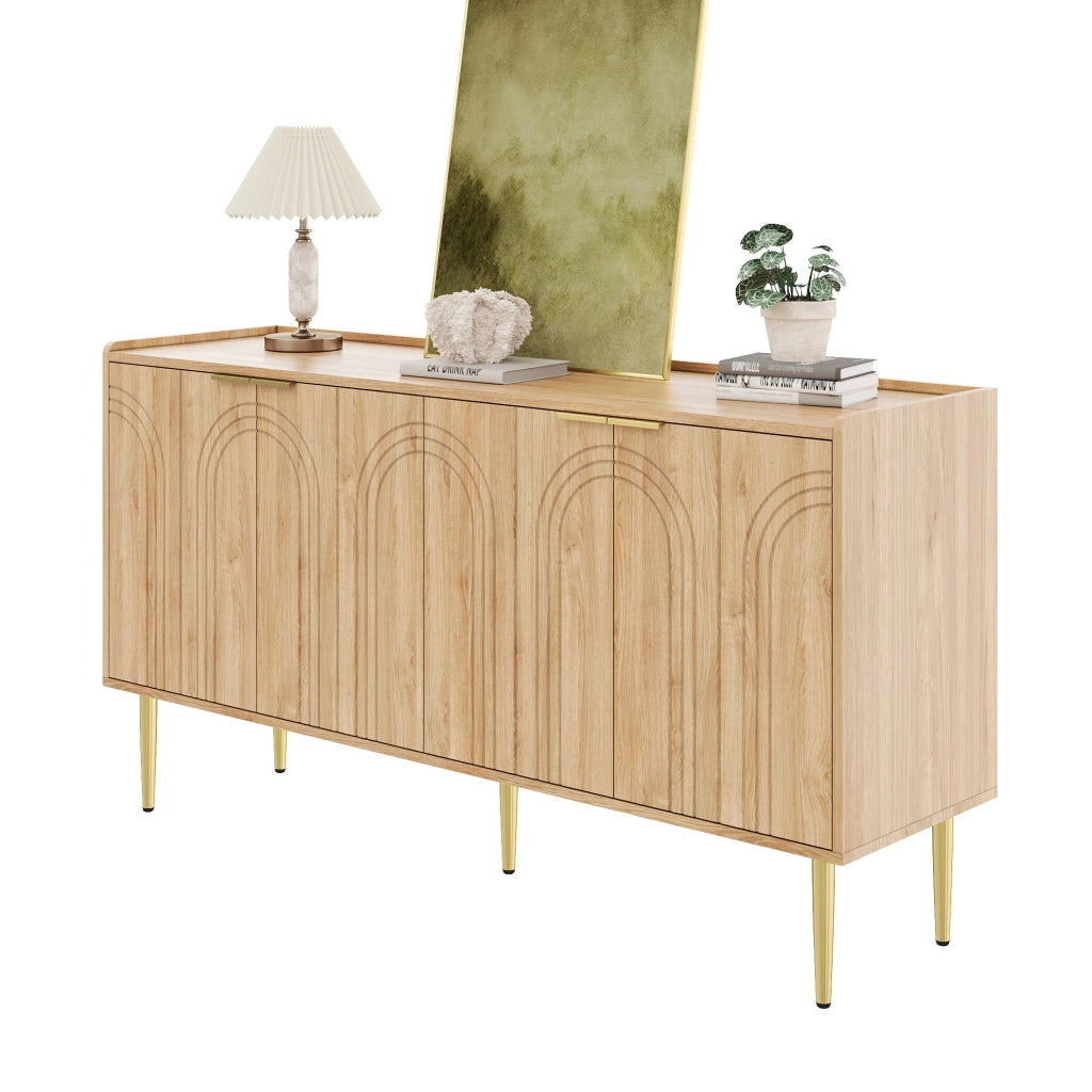 Credenza moderna 140 cm in MDF naturale con 4 ante