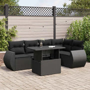 Set Divano da Giardino 6 pz con Cuscini Nero in Polyrattan