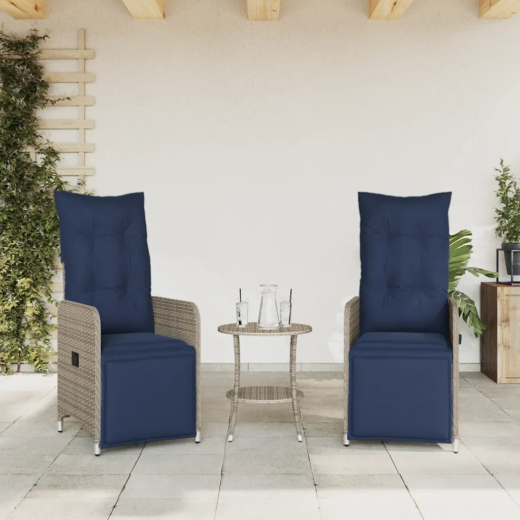 Sedie da giardino reclinabili 2 pz | Sedie da Esterno con tavolo grigio in polyrattan