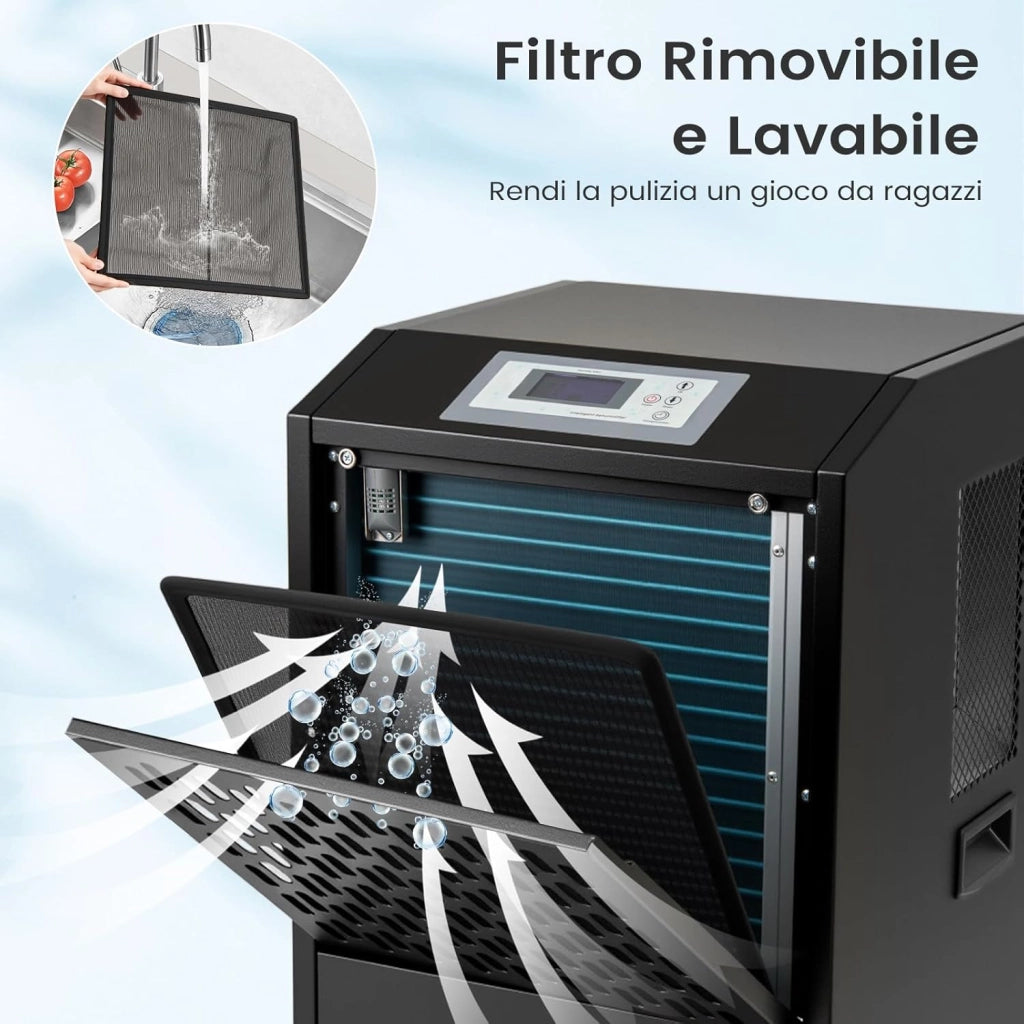 118L Deumidificatore Commerciale con Tubo di Scarico, Deumidificatore Industriale con Timer 24H e 4 Ruote, per Scantinati Magazzini e Grandi Spazi Fino a 790㎡ (Nero)