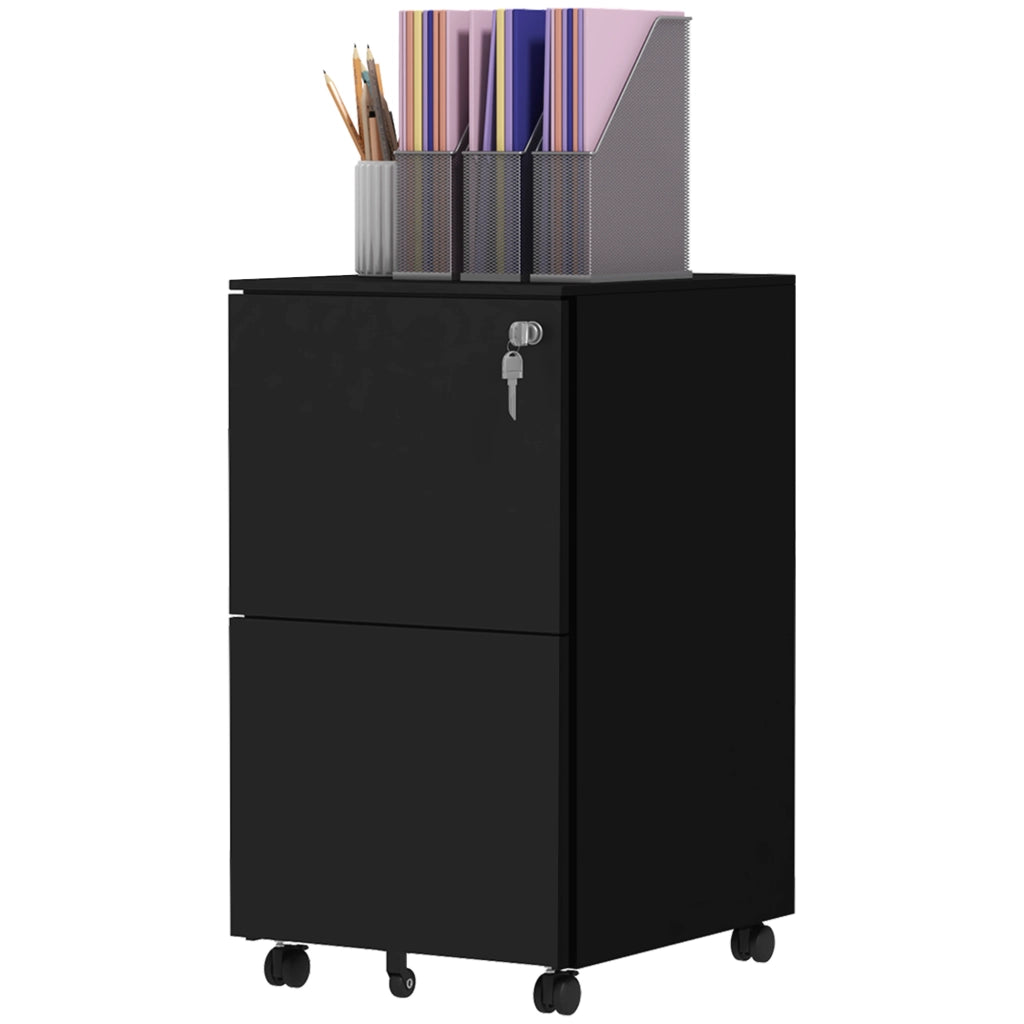 Cassettiera 2 Cassetti con Ruote ¨C zephmum ¨C Nero 37x43.5x67.5 cm