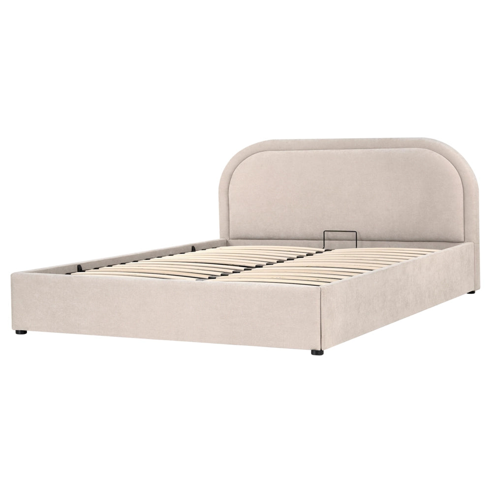 Letto matrimoniale EU Beige Chiaro Tessuto di ciniglia 160 x 200 cm Struttura imbottita con contenitore