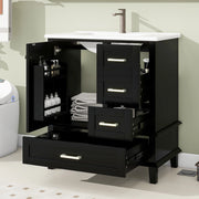 Mobiletto con lavabo in ceramica integrato con guide silenziose nero in MDF e legno