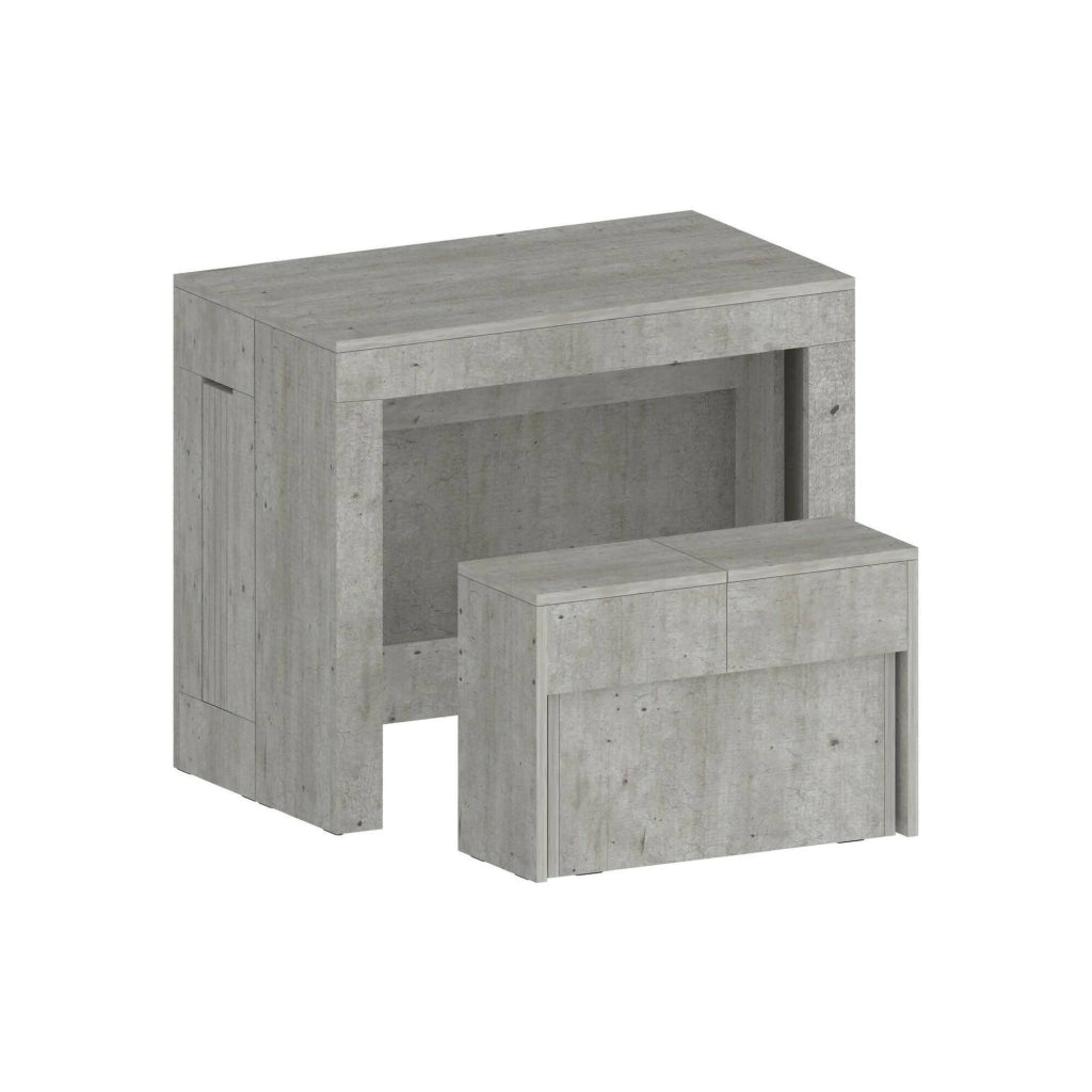 Set tavolo e sedie Badesi, Composizione multiuso, Set con consolle e 1 panca allungabili, 100% Made in Italy, 66x25h45 cm, Cemento