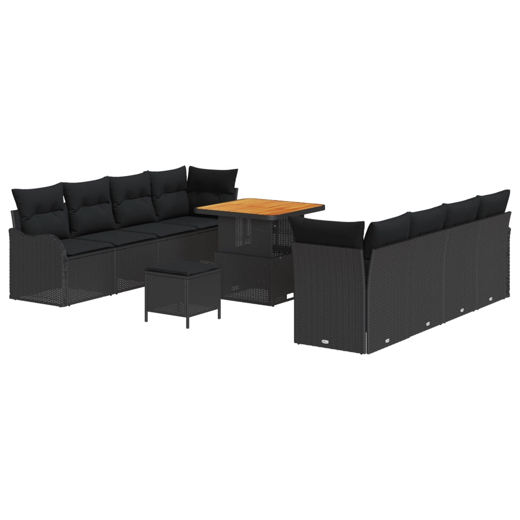 Set di divani da giardino  11 pezzi con cuscini Nero Polyrattan Acacia