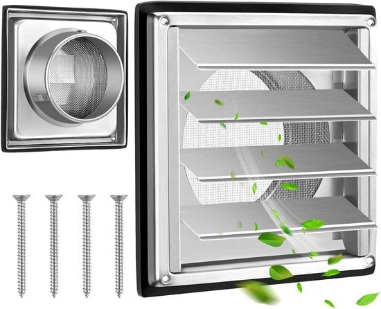 Ventilatore a raffreddamento con lamelle e protezione dagli insetti 150 mm in acciaio inossidabile con cavo VMC e sigillatura