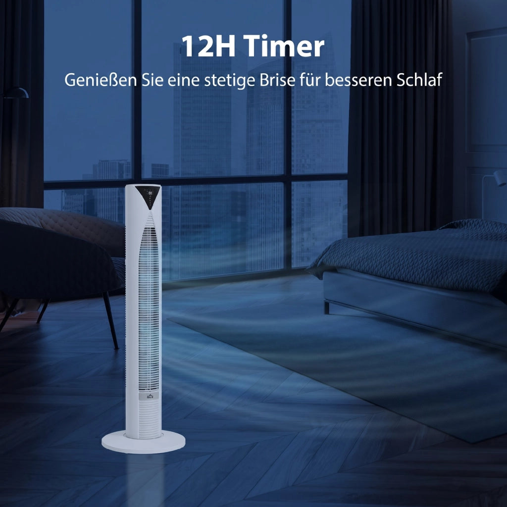 Ventilatore a torre oscillante con telecomando 4 modalit¨¤ 3 velocit¨¤ timer ¨C zephmum ¨C 31.5x31.5x96 cm bianco