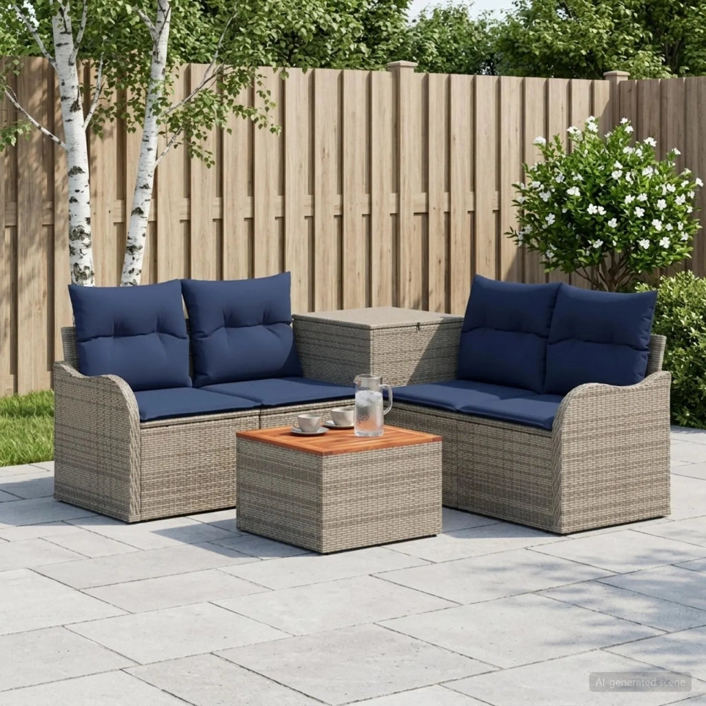 Set di divani 6 pz Grigio e Blu Navy Rattan sintetico e Acciaio 3447139