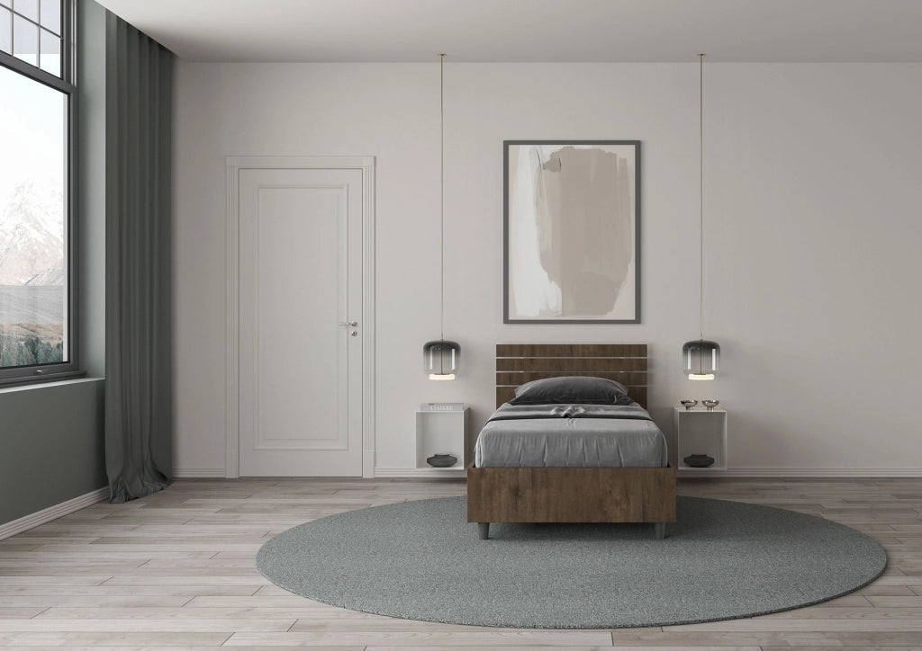 BS COM Letto singolo con rete 80x190 testata dritta con doghe noce