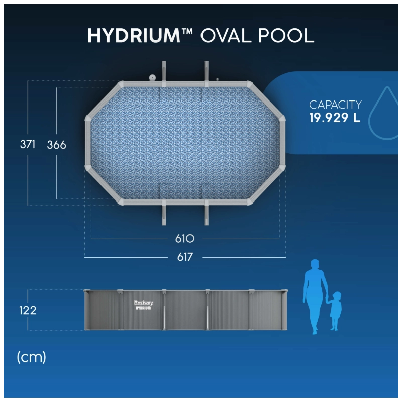 Piscina fuori terra ovale in acciaio con filtro a sabbia e skimmer, 610x360x120 cm con scaletta copertura e basamento - Bestway