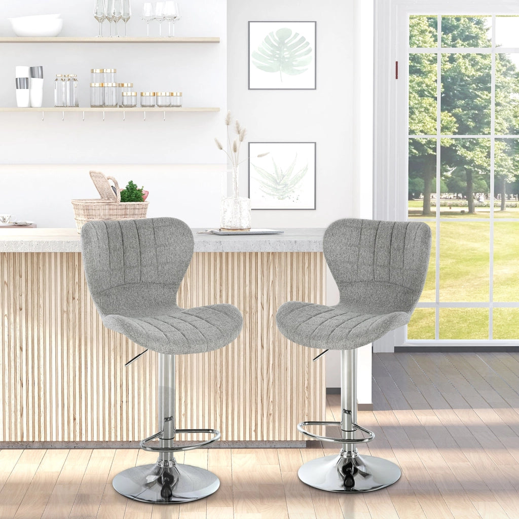 Set 2 Sgabelli da Cucina da Bar Girevoli con Altezza Regolabile in Tessuto Grigio