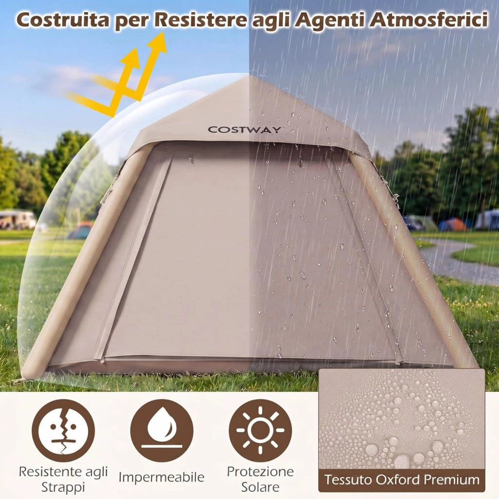 Tenda da Campeggio Gonfiabile, Tenda da Esterno Impermeabile per 2-4 Persone con 2 Porte e Finestre in Rete, Copertura Rimovibile, Pompa ad Aria e Borsa da Trasporto, per Viaggi e Escursionie