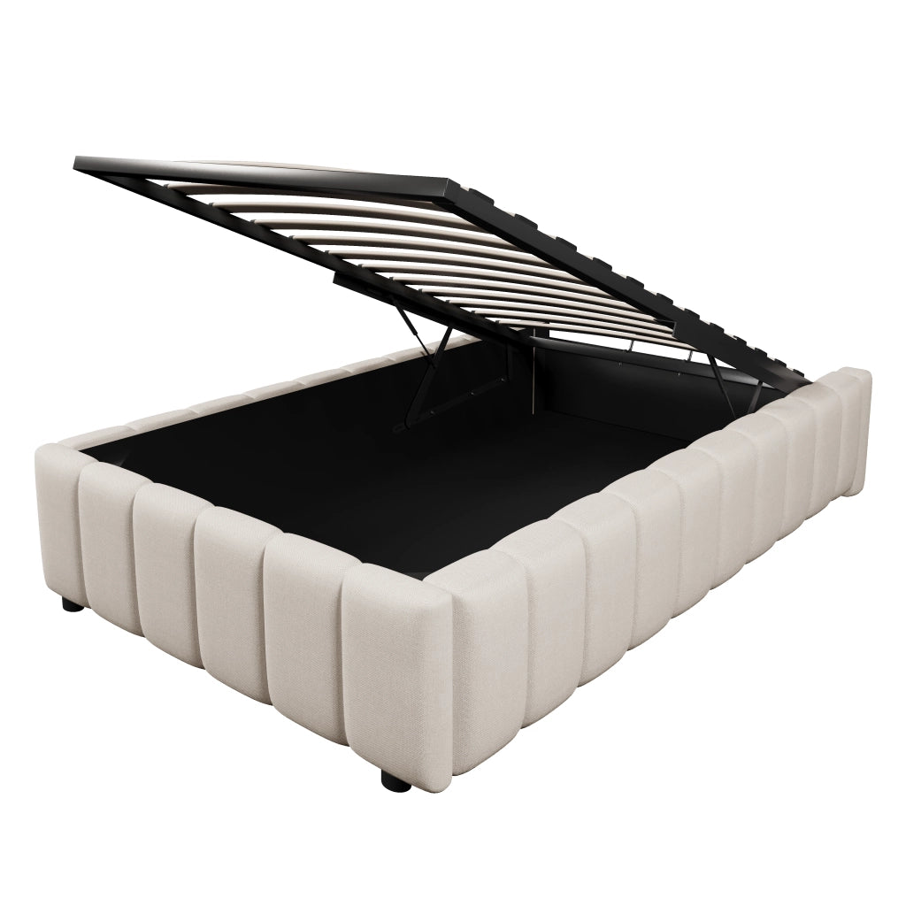 Letto imbottito - Zephmum - 90x200cm - Beige - Senza testata e materasso, basculante idraulico