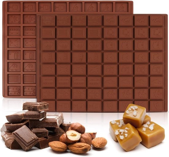 Due forme di silicone per cioccolato con 64 livelli, forme di cioccolato con trattamento antiaderente, mini forma di silicone per la preparazione di cioccolato, torta, gelato, mousse di zucchero.