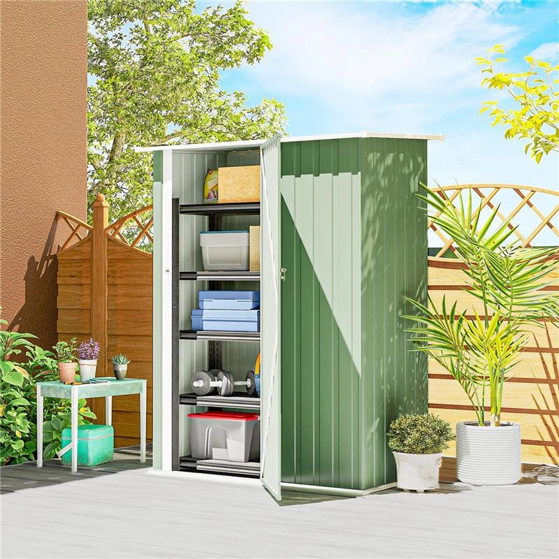 CAPANNO PORTA ATTREZZI IN METALLO CON TETTO INCLINATO E PORTA BLOCCABILE, 142X86X189 CM, VERDE CHIARO