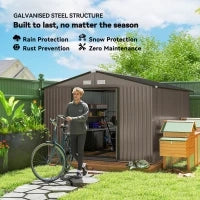 Casetta da Giardino con 2 Porte Scorrevoli e 4 Prese d'Aria in Acciaio, 322x277x192 cm, Marrone