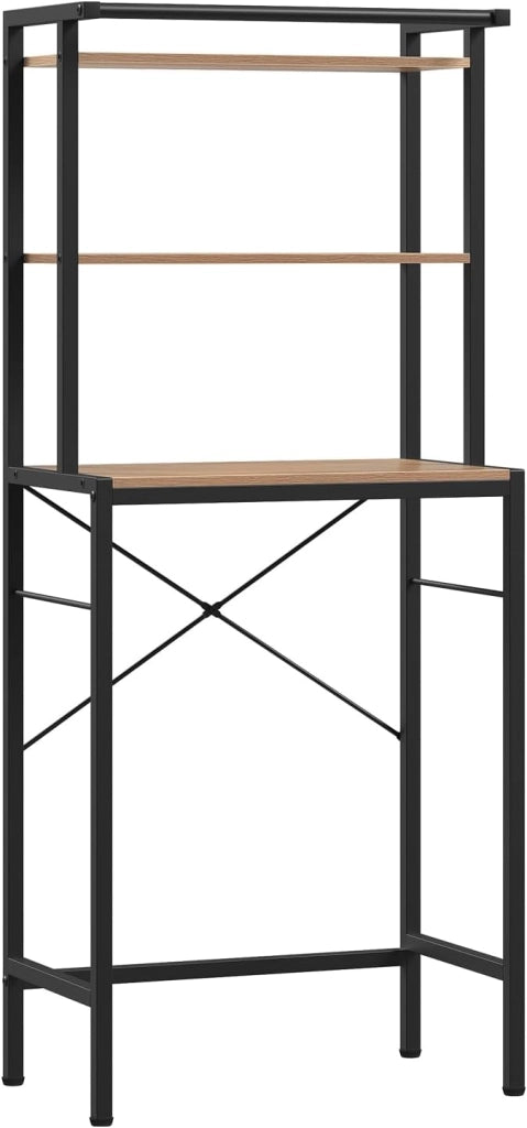 Scaffale sopra Lavatrice a 3 Livelli, Mobile sopra WC Autoportante con Asta di Sospensione, Mobile sopra Lavatrice per Bagno o Lavanderia, 67x40x162cm