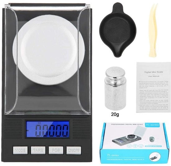 Pesa Digitale Portatile 0,001g - Alta Precisione - Gioielli/Prodotti Farmaceutici - Display a LED - Taratura/Calibrazione - Visorino