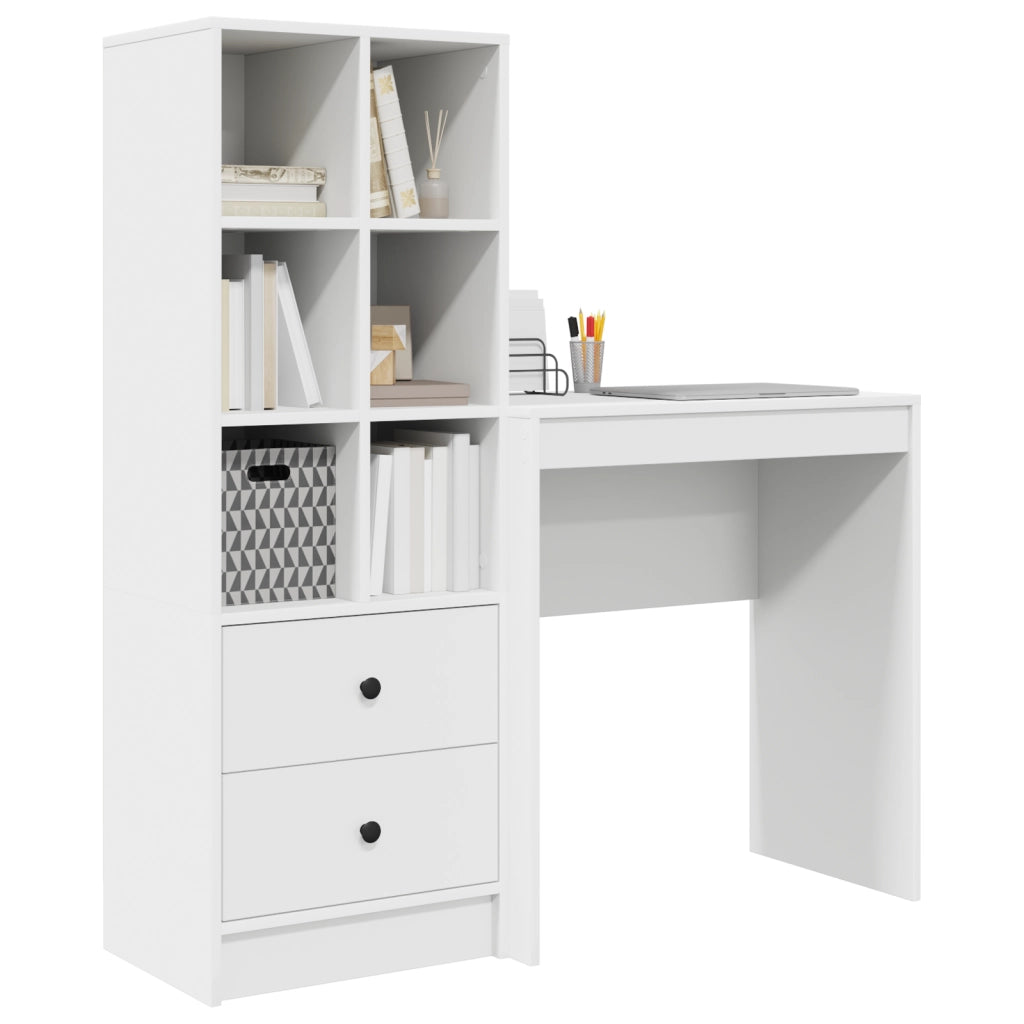 Scrivania con archiviazione in legno ingegnerizzato bianco