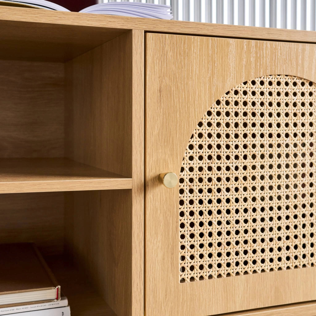 Mobile tv decorazione legno e canna 2 ante 140cm, marrone naturale