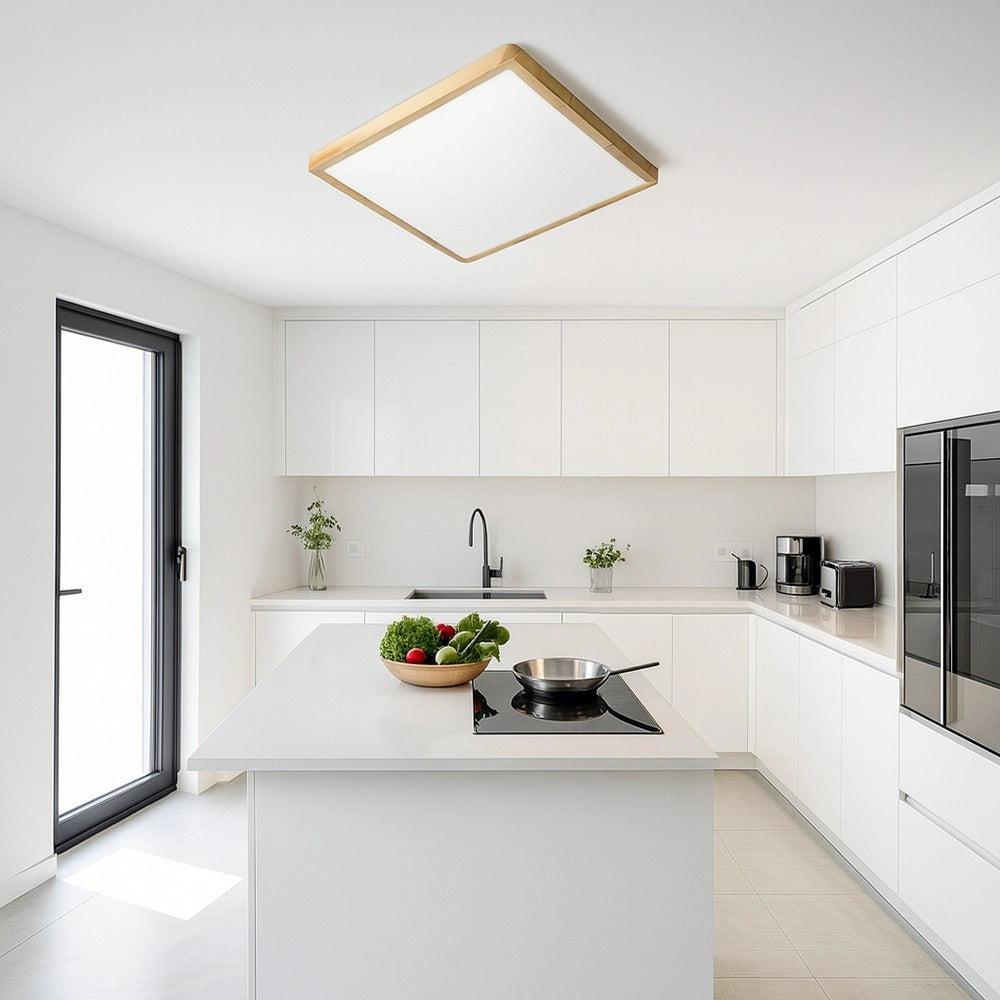 Trade Shop - Plafoniera Led Moderna Ultra Slim Quadrata 45w Ip40 Tecnologia Cct Con Switch Pq-450-3c - Legno Chiaro