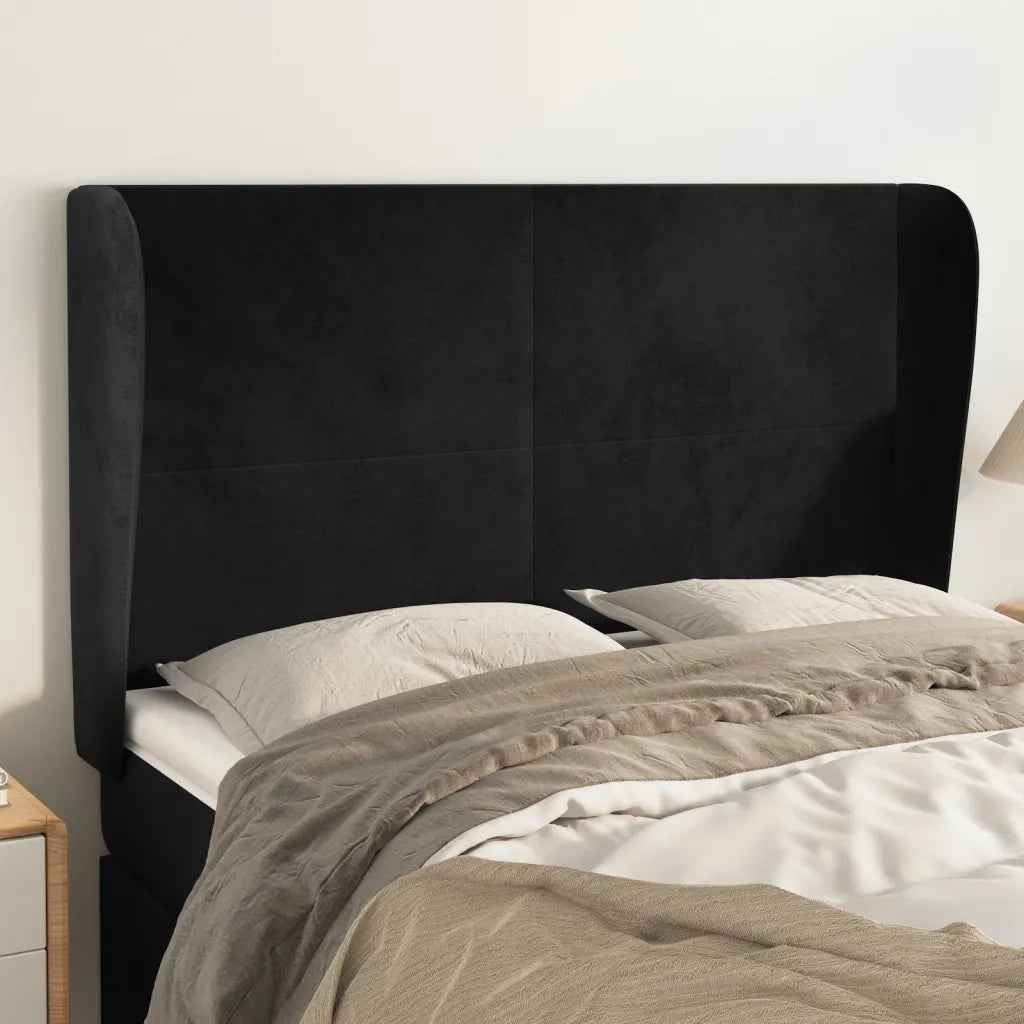 Testiera | Testata ad Orecchio Nera 147 x 23 x 118/128 cm in Velluto