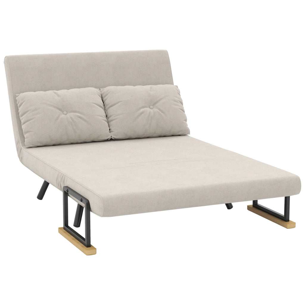 Divano Letto 3 in 1 in Tessuto Effetto Velluto con Schienale Regolabile e 2 Cuscini. 102x73x81 cm. Beige
