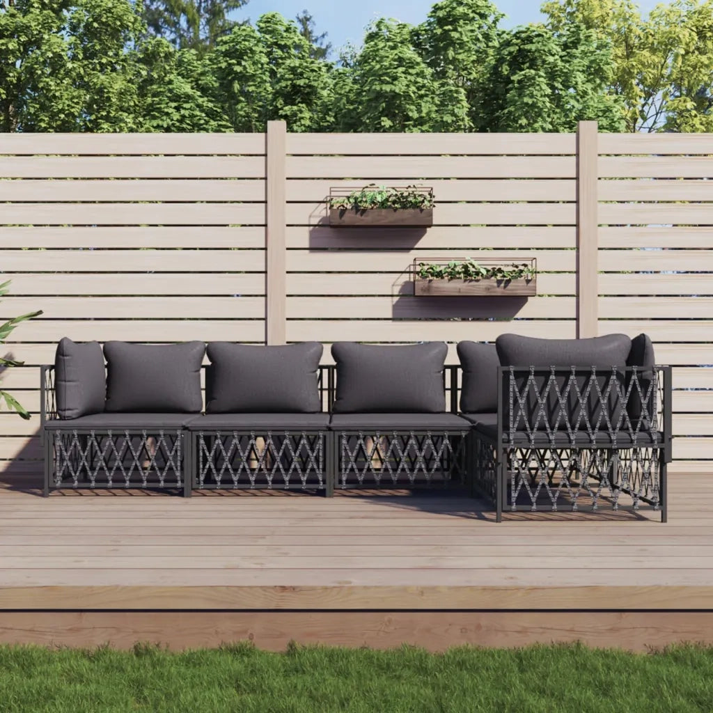 Set Salotto da Giardino 5 pz con Cuscini in Acciaio Antracite 3186873