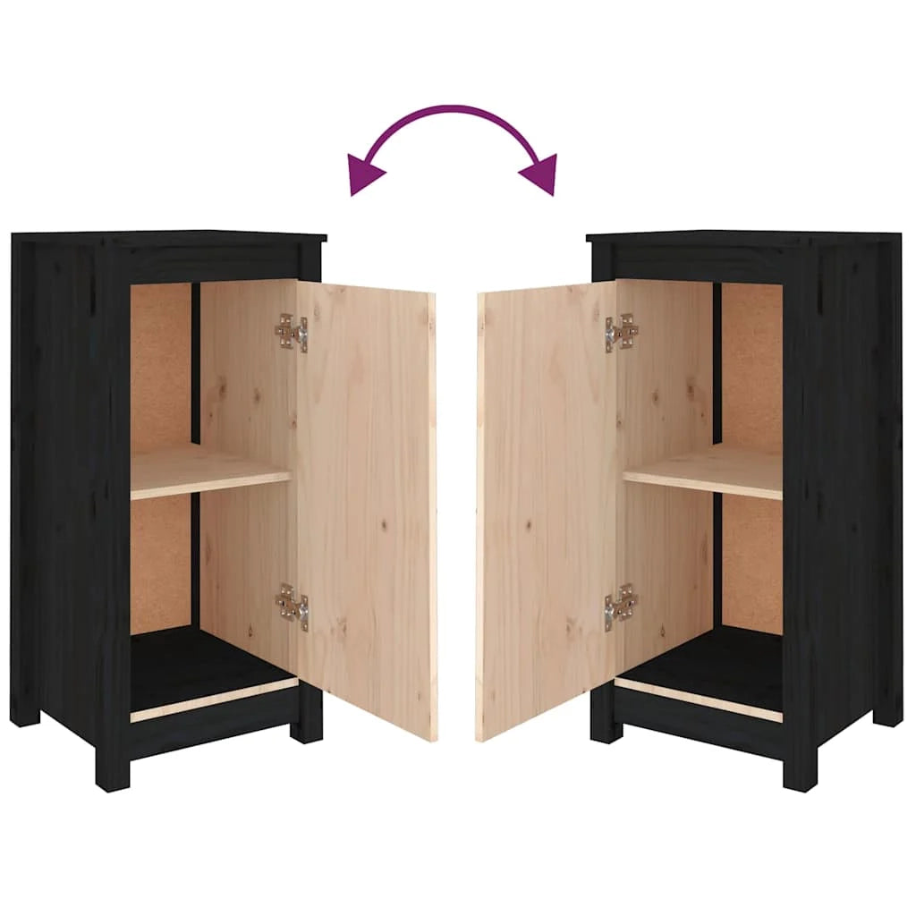 Buffet credenza cassettiera armadio mobile contenitore organizer per cucina soggiorno salotti set da 2 39 x 35 x 80 cm legno massello di pino nero 02_0036898
