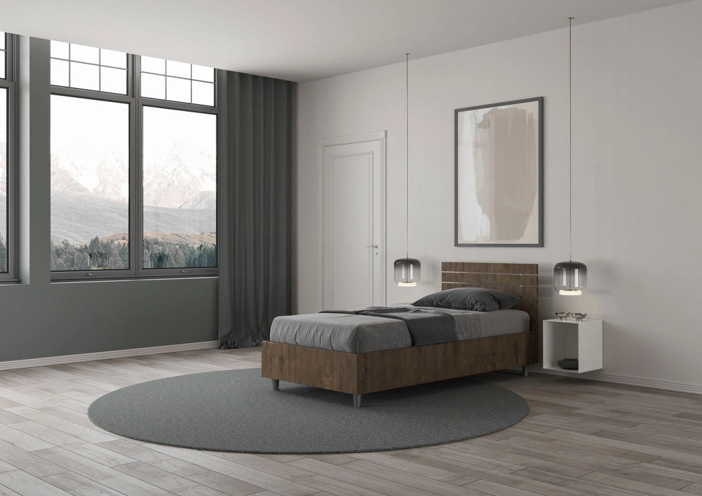 Letto singolo contenitore 80x190 testata dritta con doghe quercia Ankel