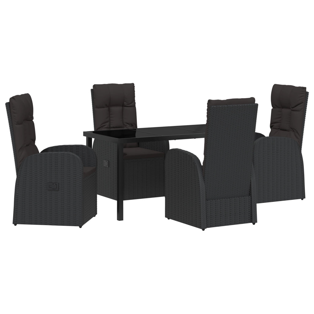 Set da pranzo da giardino a 5 pezzi di con cuscini neri in rattan polimerico