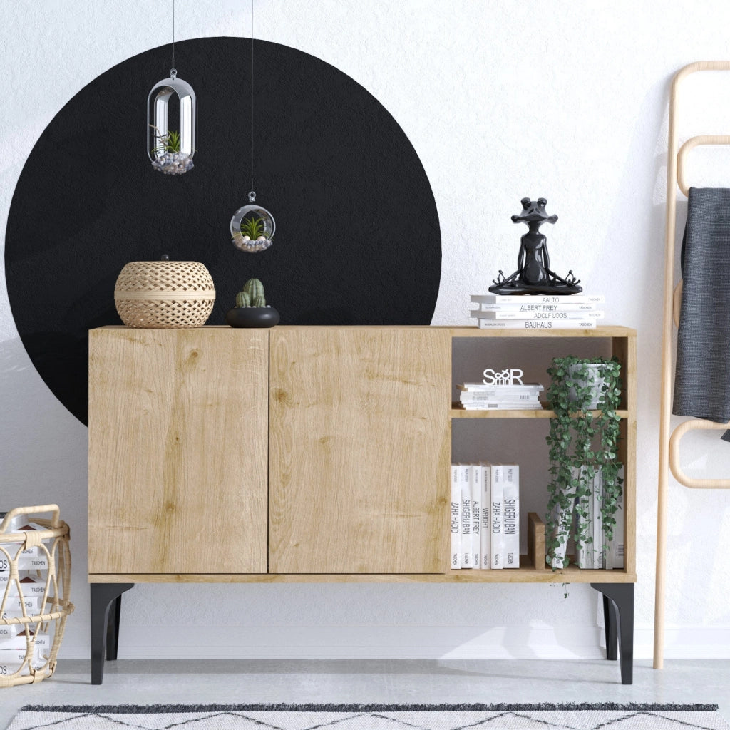 Credenza in legno "Oscar" - 120 x 40 x 80 cm - Rovere nero zaffiro