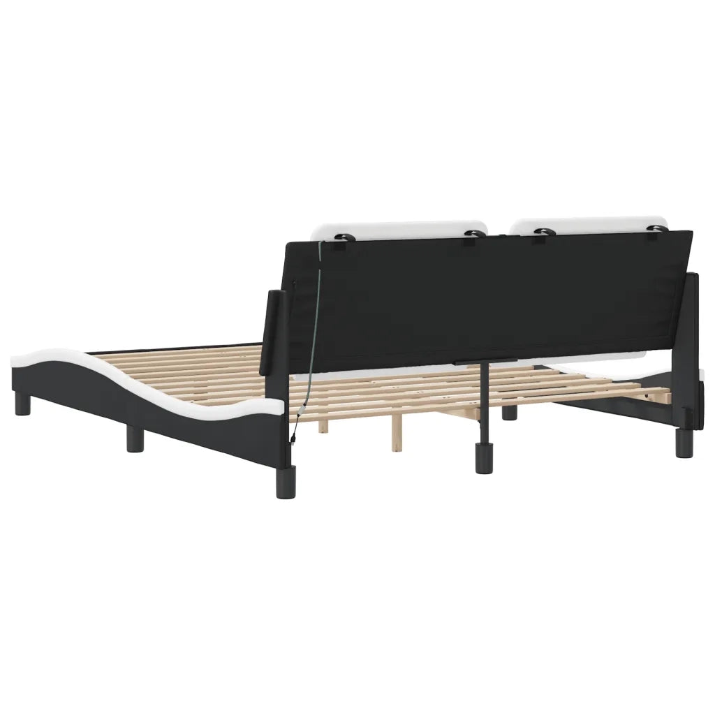 Giroletto con LED senza Materasso-Struttura Letto Zadar Nero e Bianco 160x200 cm